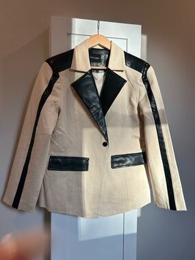 Dolce Cabo Cream Blazer with Black Leather Trim